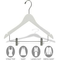 Закачалка Гумени Обложени Не-Лизга Бело Дрво Комбо Закачалка за Блузи или Панталони, Пакет
