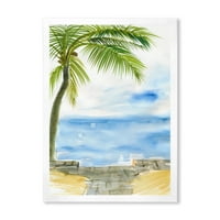 DesignArt 'Palm Beach Resort на Sunrise II' Наутички и крајбрежен врамен уметнички принт