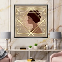 DesignArt 'Retro Girl in Golder Art Deco Geometrics II' Современа врамена платно wallидна уметност печатење